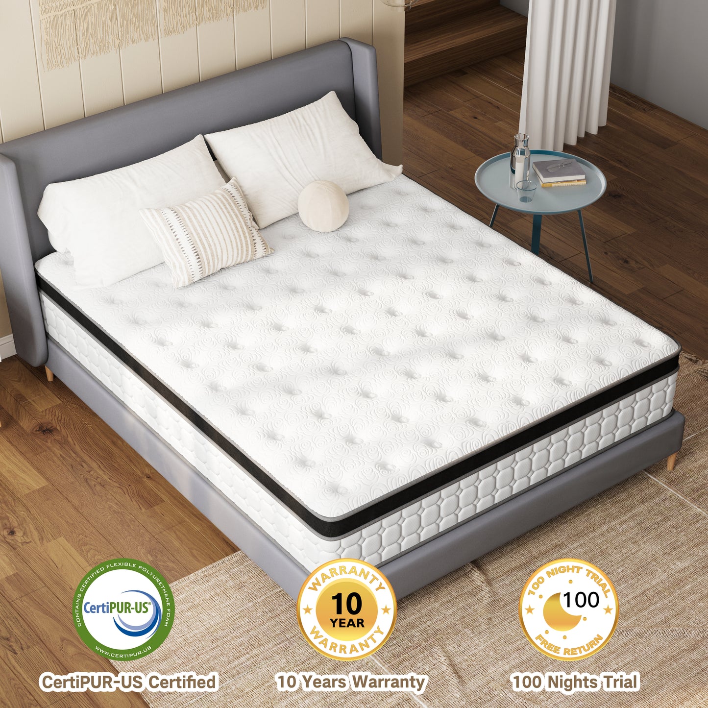 Tvdfgts 14 inch Queen Mattress, Cooling Gel Memory Foam Mattress in a Box, Individual Pocket Spring Hybrid Mattress with Pressure Relief & Motion Isolation, Soft and Comfort, Medium-Firm, CertiPUR-US