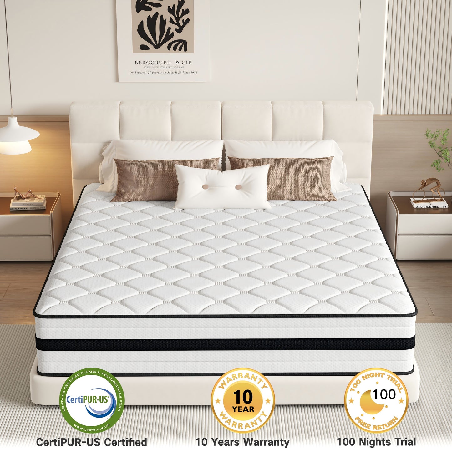 SEEUO King Size Mattress,14 inch Hybrid Mattress in a Box with Memory Foam & Individual Pocket Spring for Edge Support,Pressure Relief,Medium Firm,CertiPUR-US