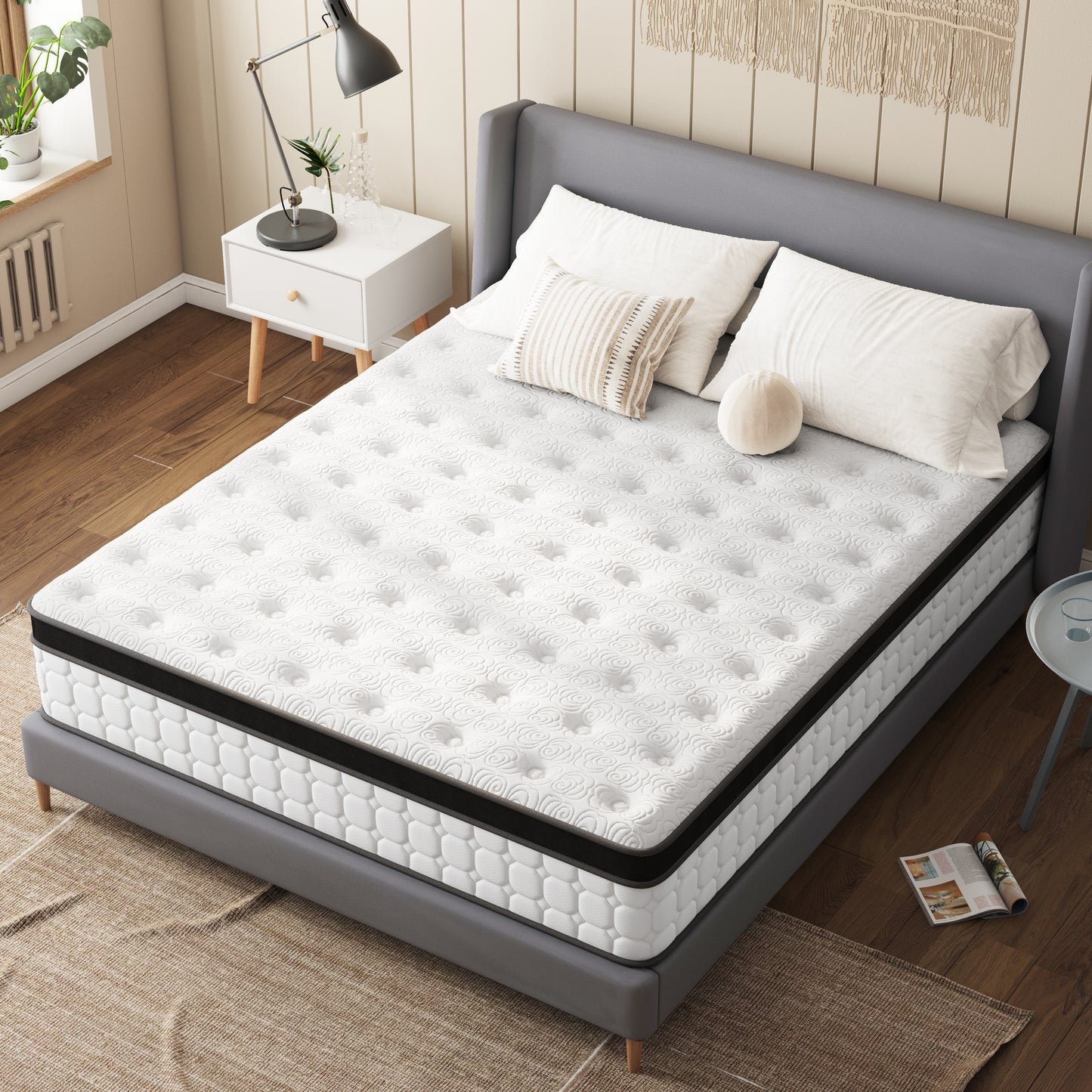 Tvdfgts 14 inch Twin Mattress, Cooling Gel Memory Foam Mattress in a Box, Individual Pocket Spring Hybrid Mattress with Pressure Relief & Motion Isolation, Soft and Comfort, Medium-Firm, CertiPUR-US