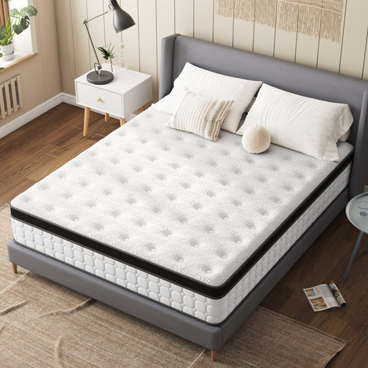 Tvdfgts 14 inch Full Size Mattress, Cooling Gel Memory Foam Mattress in a Box,Individual Pocket Spring Hybrid Mattress with Pressure Relief & Motion Isolation,Soft and Comfort,Medium-Firm,CertiPUR-US