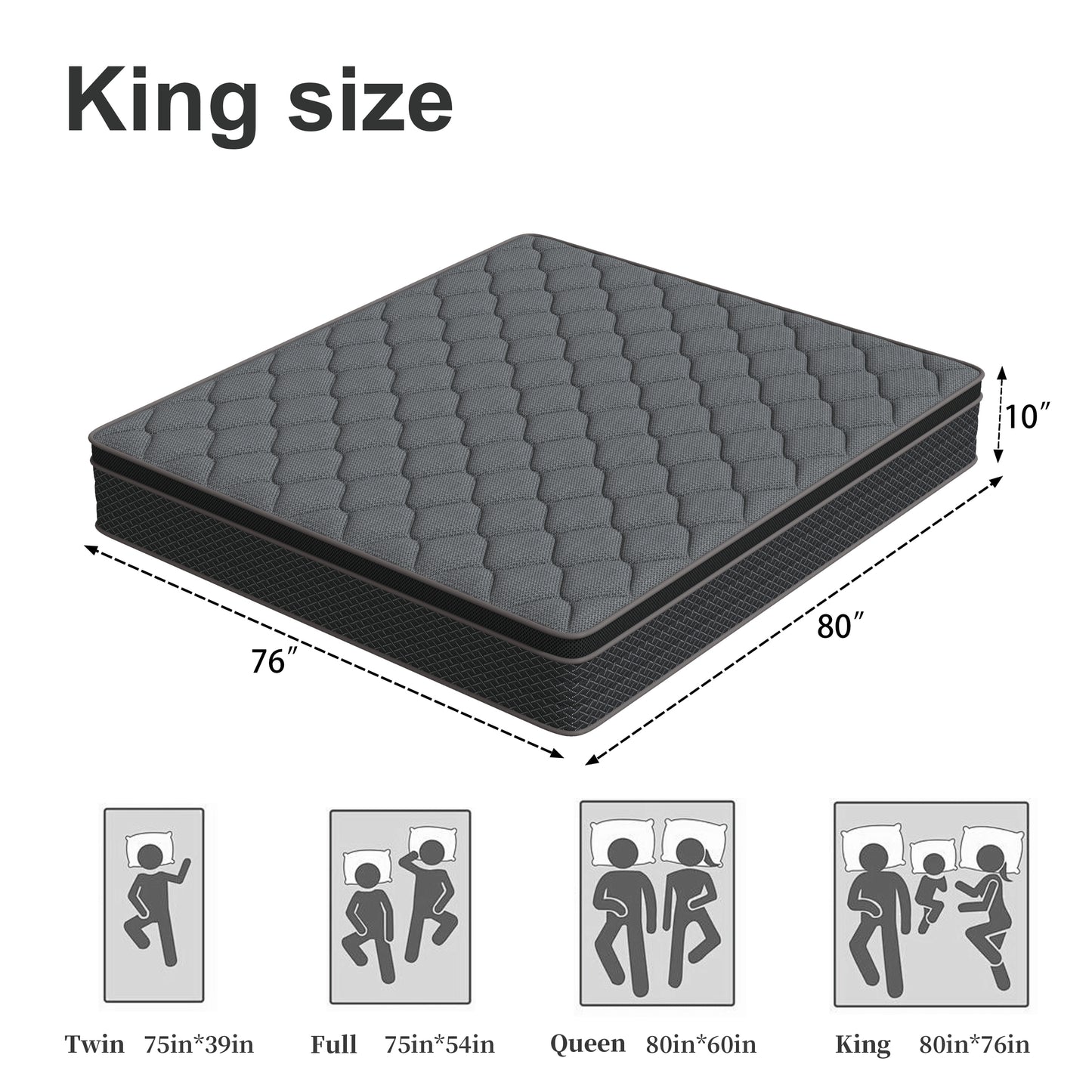 Mocangtu 10" King Hybrid Mattress in a Box, Gel Memory Foam with Individually Wrapped Pocket Coils, Medium Firm, Pressure Relief, Cooling Sleep Support