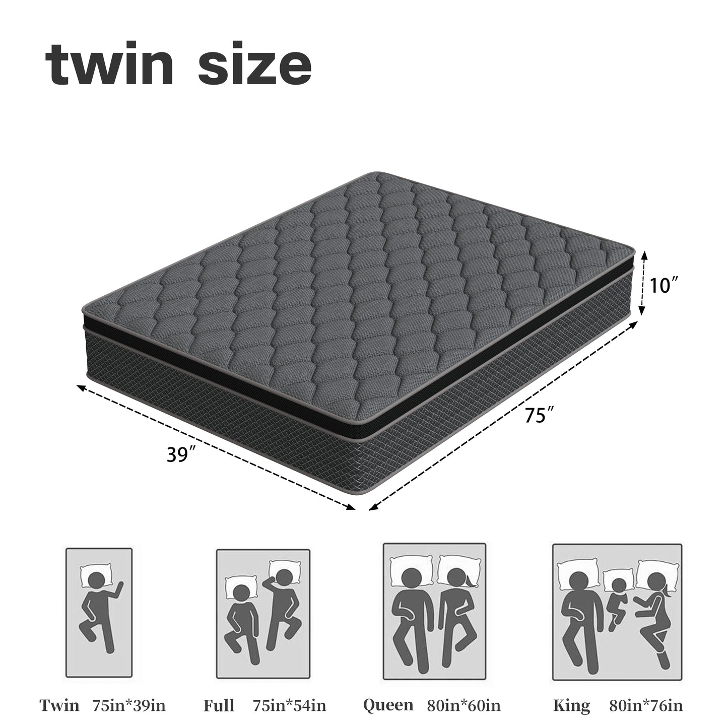 Mocangtu 10" Twin Hybrid Mattress in a Box, Gel Memory Foam with Individually Wrapped Pocket Coils, Medium Firm, Pressure Relief, Cooling Sleep Support