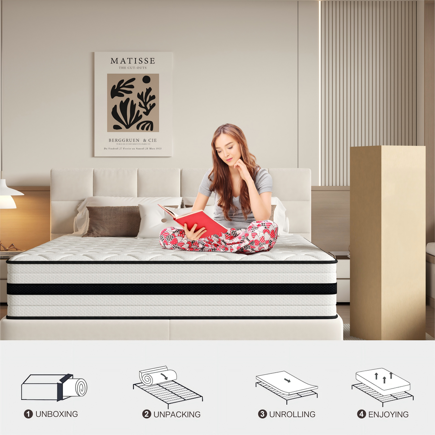 SEEUO King Size Mattress,14 inch Hybrid Mattress in a Box with Memory Foam & Individual Pocket Spring for Edge Support,Pressure Relief,Medium Firm,CertiPUR-US