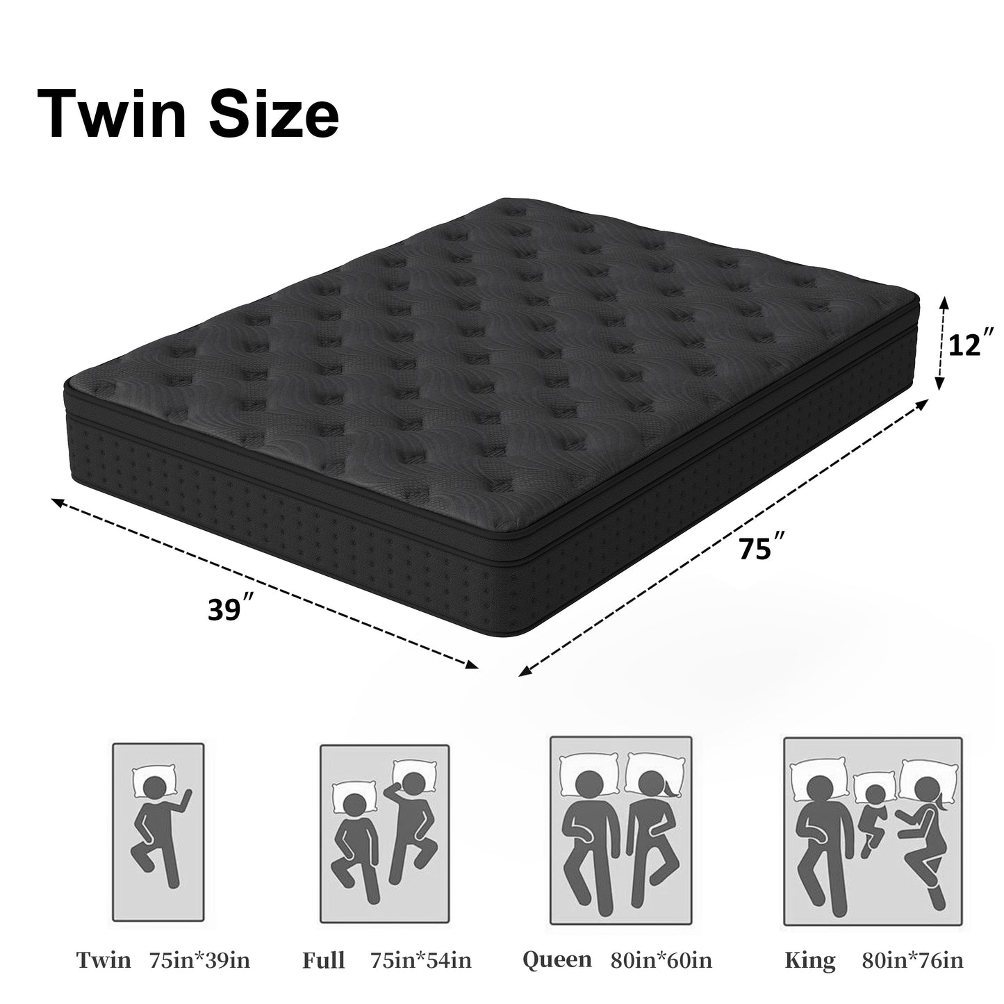 Zekbip 12 inch Twin Mattress in a Box, Hybrid Gel Memory Foam with Individually Wrapped Pocket Coils, Medium Firm, Pressure Relief, Cooling Sleep Support for Adult