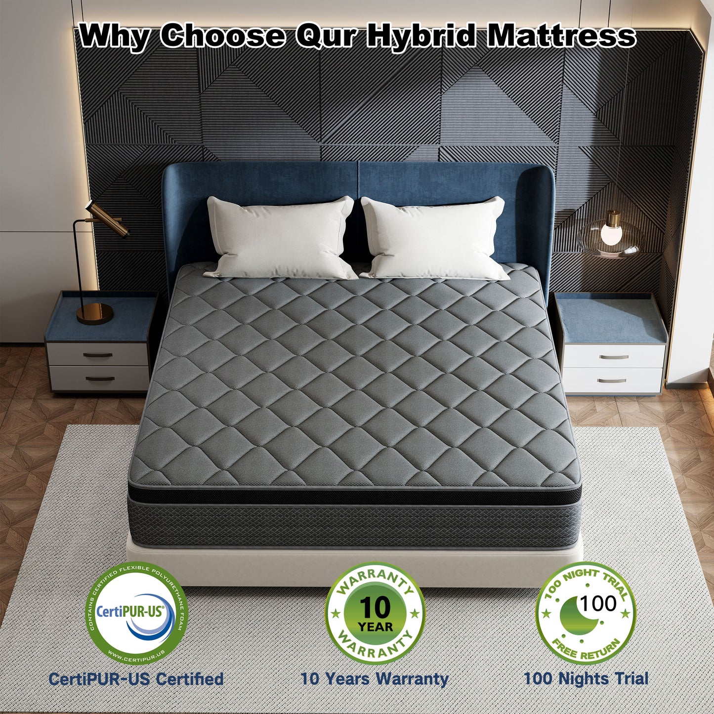 Mocangtu 10" King Hybrid Mattress in a Box, Gel Memory Foam with Individually Wrapped Pocket Coils, Medium Firm, Pressure Relief, Cooling Sleep Support
