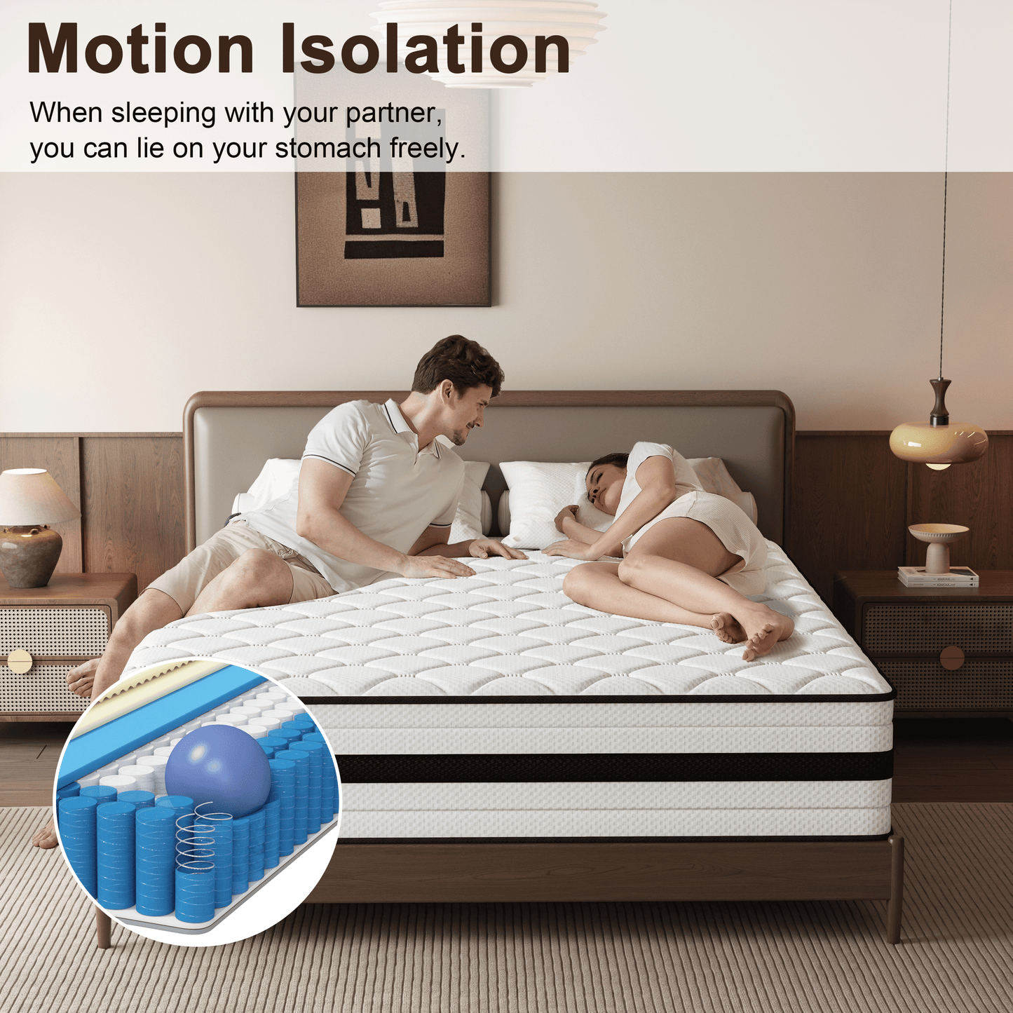 SEEUO King Size Mattress,14 inch Hybrid Mattress in a Box with Memory Foam & Individual Pocket Spring for Edge Support,Pressure Relief,Medium Firm,CertiPUR-US