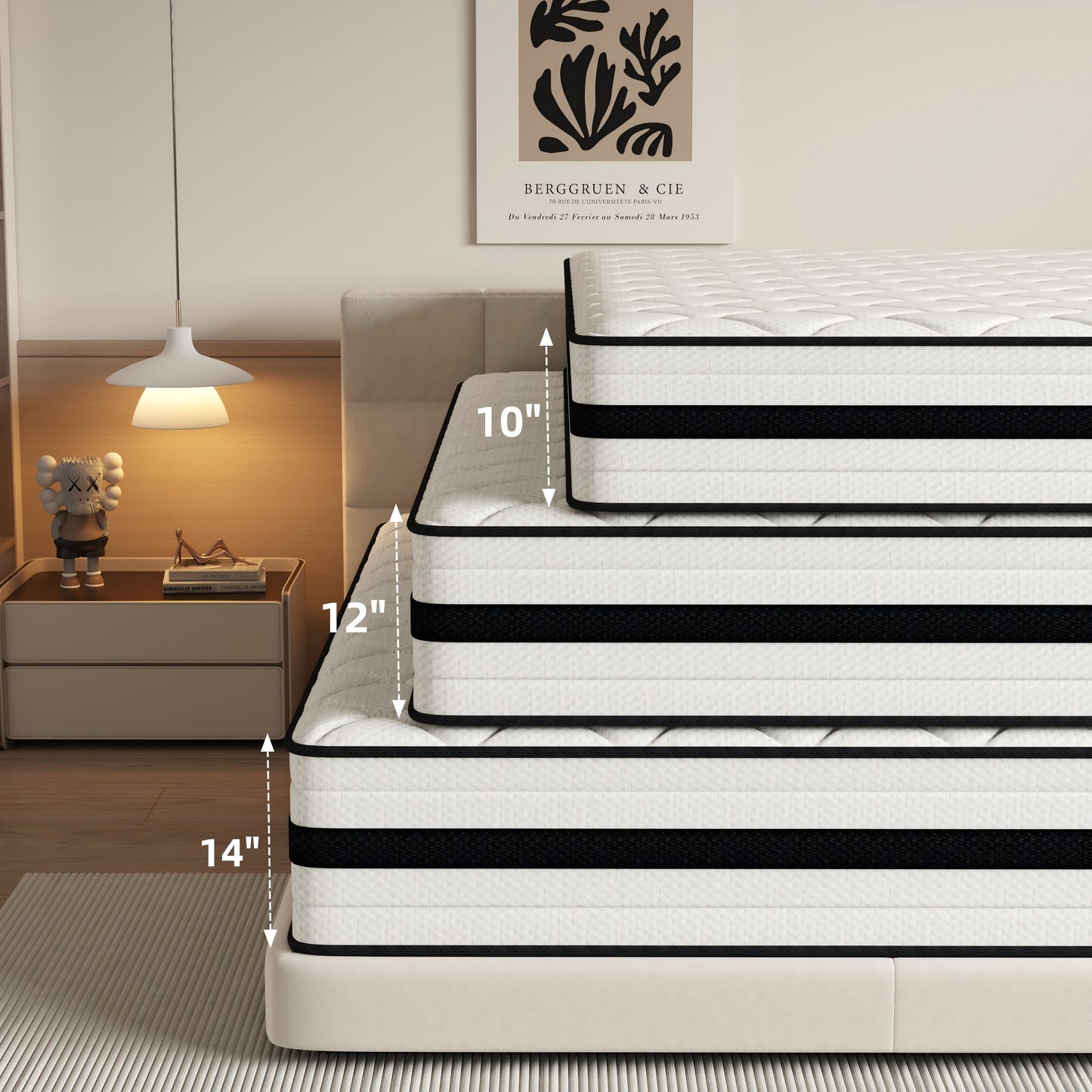 SEEUO King Size Mattress,14 inch Hybrid Mattress in a Box with Memory Foam & Individual Pocket Spring for Edge Support,Pressure Relief,Medium Firm,CertiPUR-US